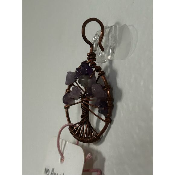 Handmade Copper and Serpentine Crystal Tree of life 3.5x2” Wall Decor - Picture 2 of 5
